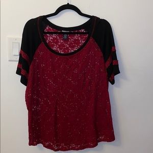 Cranberry & Black Lacy Shirt
